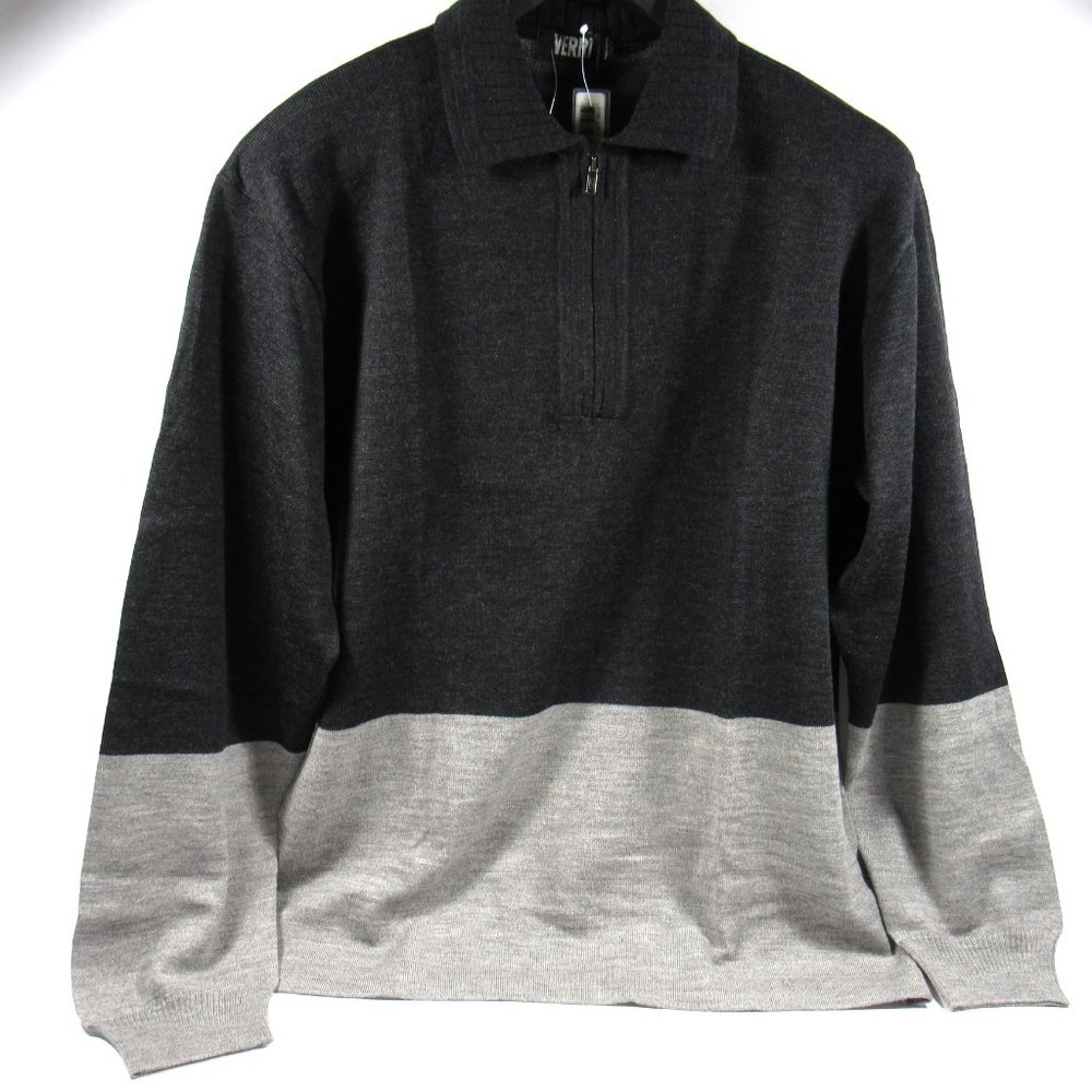 VERRI Men's Half-Zip Wool Sweater Made in Italy Gray Size IT 52/US Large